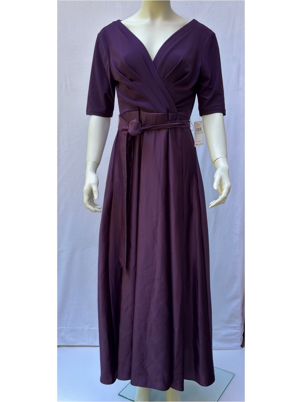 Alex Evenings Eggplant Surplice Satin A-Line Evening Gown, Size 8P NWT 199$